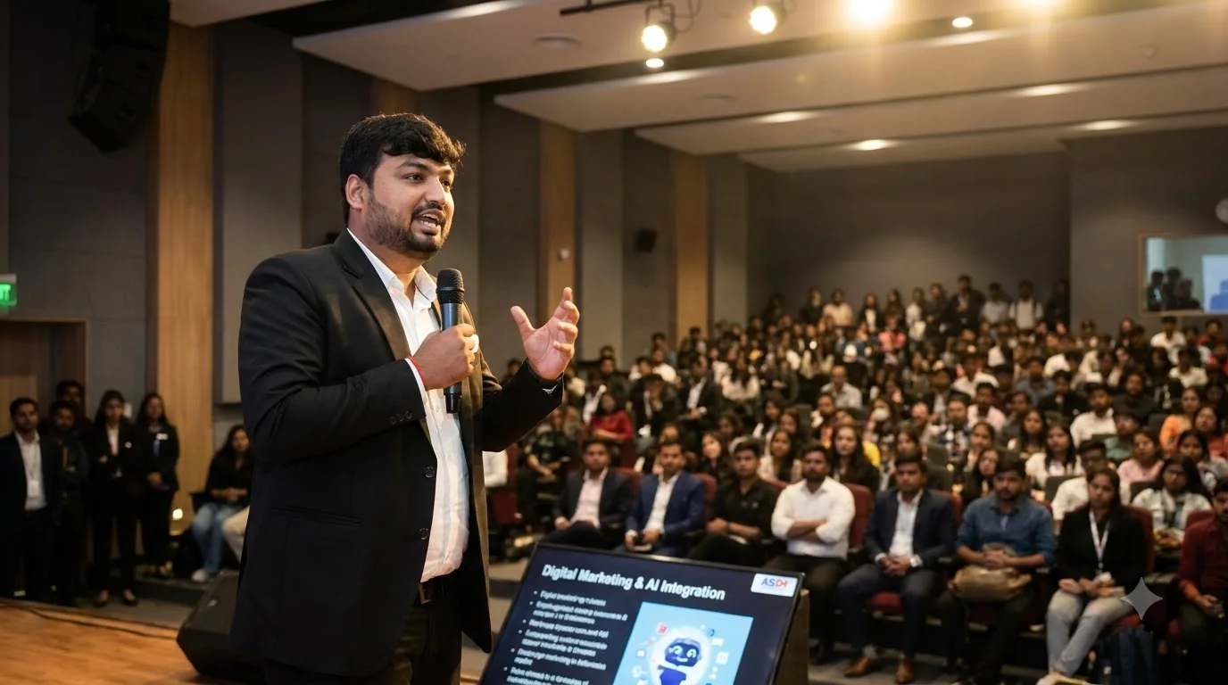 Ankit Rajput speaking at a digital marketing masterclass